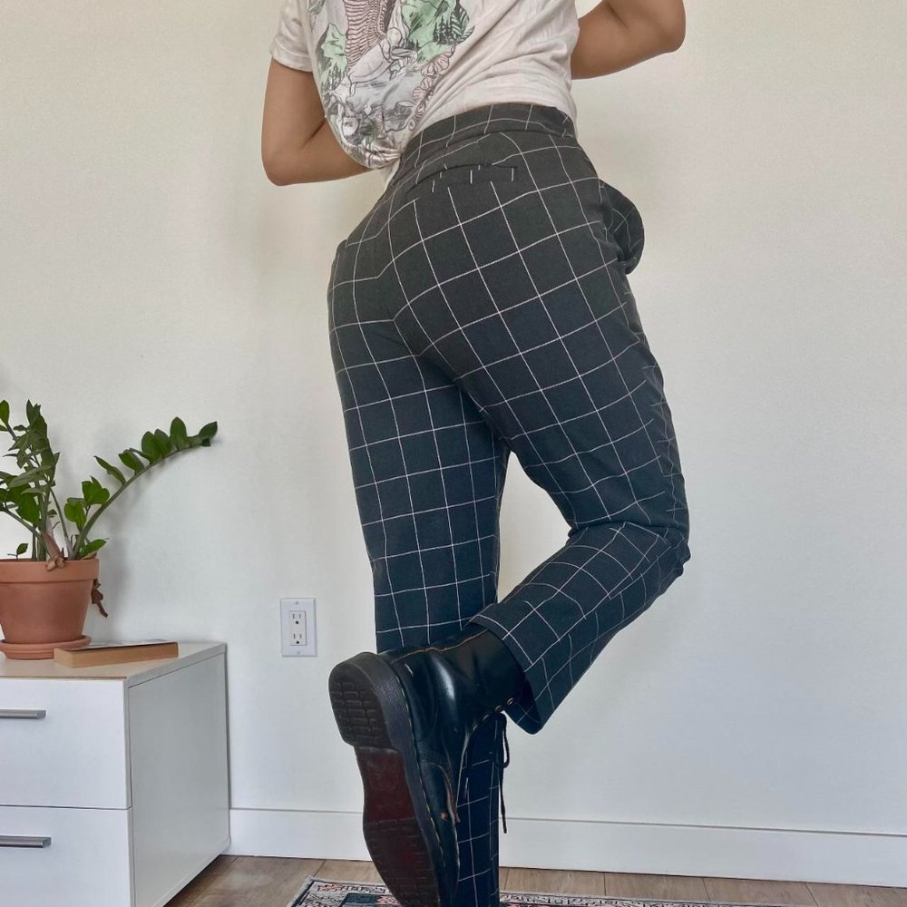 Dark grey grid and pink patterned trousers, 2